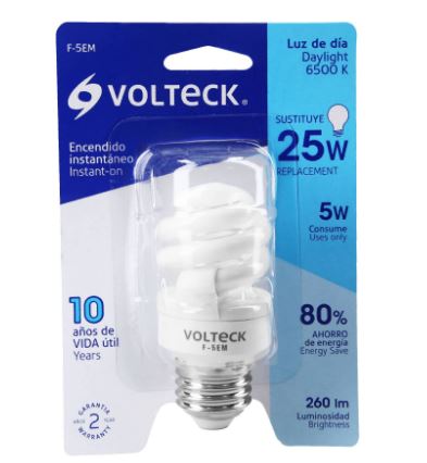 LÁMPARA 5 W, ESPIRAL MINI, LUZ DÍA, T2, EN BLISTER, VOLTECK 48200 *