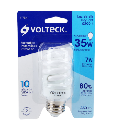 LÁMPARA 7W, ESPIRAL MINI, LUZ DÍA, T2, EN BLISTER, VOLTECK 48202 *