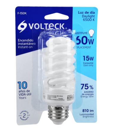 LÁMPARA 15 W, ESPIRAL MINI, LUZ DÍA, T2, EN BLÍSTER, VOLTECK 48204 *