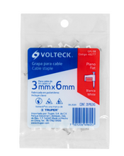 Cargar imagen en el visor de la galería, GRAPA PARA CABLE PLANO, 3 X 6 MM, BLANCA, BOLSA 20 PZAS 48277 P
