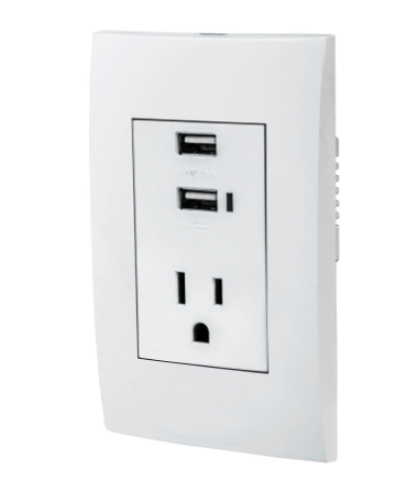 CONTACTO 2 POLOS + TIERRA CON 2 PUERTOS USB, OSLO, BLANCO 48313 P