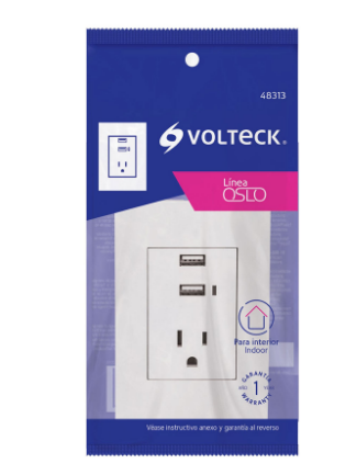CONTACTO 2 POLOS + TIERRA CON 2 PUERTOS USB, OSLO, BLANCO 48313 *