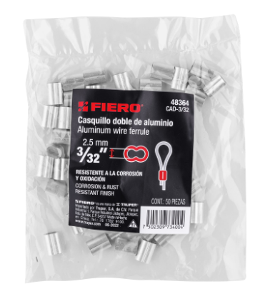 BOLSA CON 50 CASQUILLOS BOBLES DE ALUMINIO, 3/32'' FIERO 48364 P