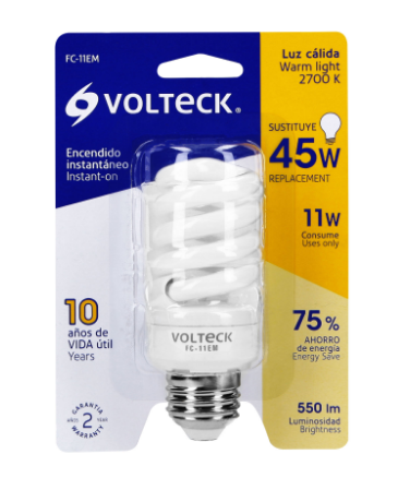 LÁMPARA 11 W, ESPIRAL MINI, LUZ CÁLIDA, T2, BLÍSTER, VOLTECK 48503 P