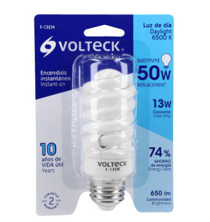 LÁMPARA 13W, ESPIRAL MINI, LUZ DÍA, T2, EN BLÍSTER, VOLTECK 48504 *