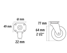 Cargar imagen en el visor de la galería, RODAJA POLIETILENO2-1/2&quot;PISADA 22MM, BUJE FIERO 48626 P
