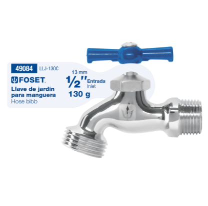 LLAVE PARA MANGUERA, CROMADA, 130G, ENTRADA 1/2'' FOSET 49084 *L