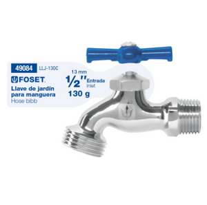 LLAVE PARA MANGUERA, CROMADA, 130G, ENTRADA 1/2'' FOSET 49084 *L