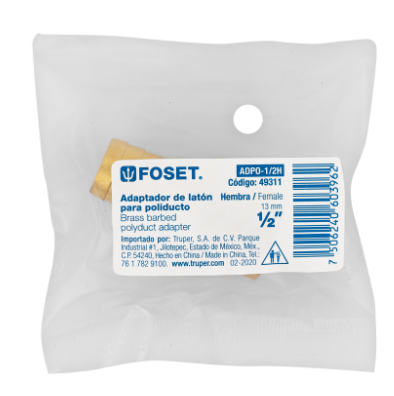 ADAPTADOR HEMBRA DE LATÒN 1/2'' PARA POLIDUCTO, FOSET 49311 N