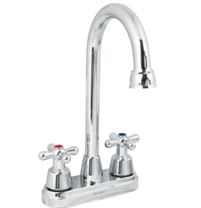 MEZCLADORA CROMO 4'' PARA LAVABO, CUELLO BAR, CRUCETA, FOSET 49690