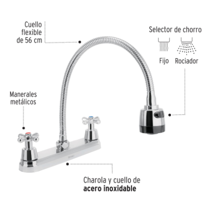 MEZCLADORA P/FREGADERO, MANERALES CRUCETA, CUELLO FLEXIBLE 49819 N