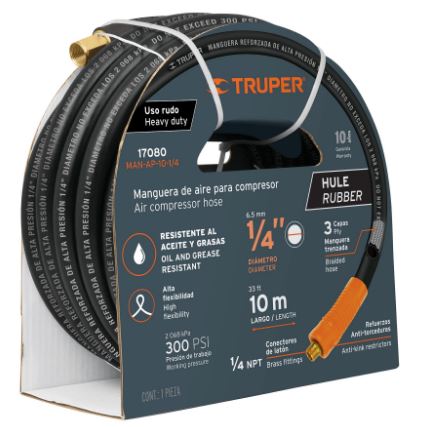 MANGUERA DE HULE PARA COMPRESOR, 10M X 1/4'', TRUPER 17080 *