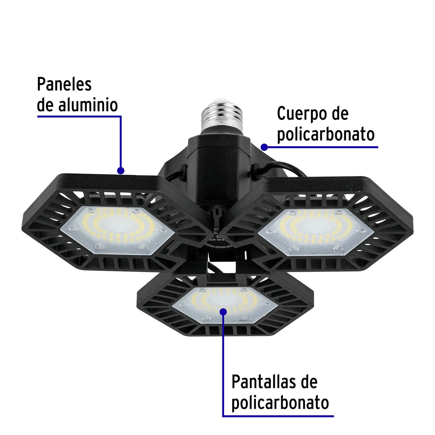 LUMINARIO DE LED 65 W, ALUMINIO CON 3 PANELES ABATIBLES 46587 N