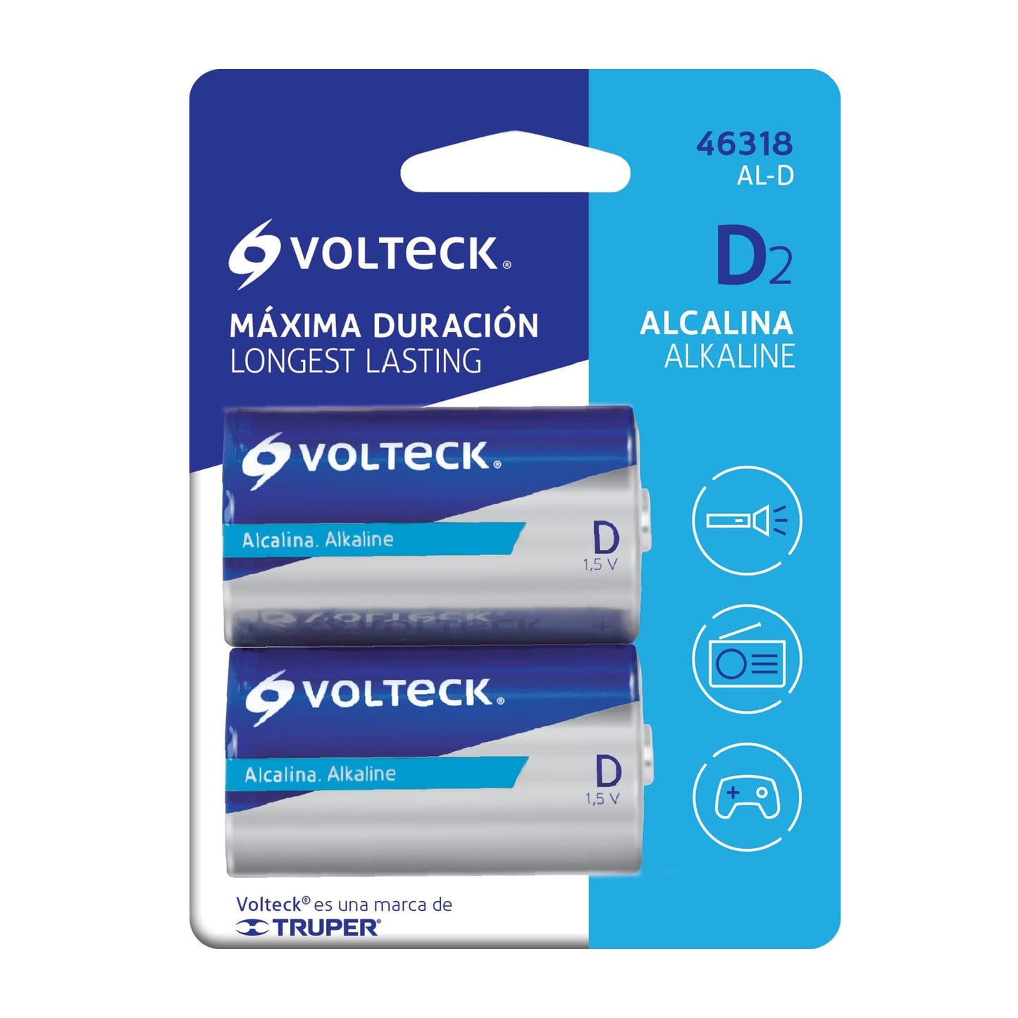 BLÍSTER CON 2 PILAS ALCALINA TAMAÑO D 46318 *