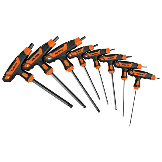 JUEGO DE 8 LLAVES ALLEN MANGO T, PUNTA DE BOLA,2 A 10 MM 100933