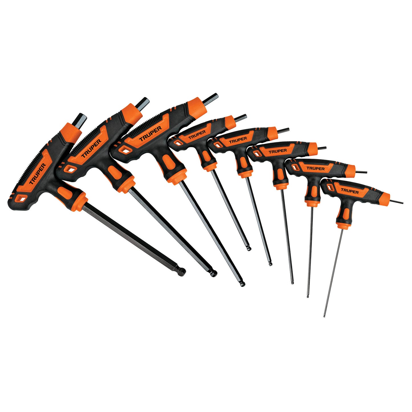 JUEGO DE 8 LLAVES ALLEN MANGO T, PUNTA DE BOLA, 5/64' A 3/8' 100934
