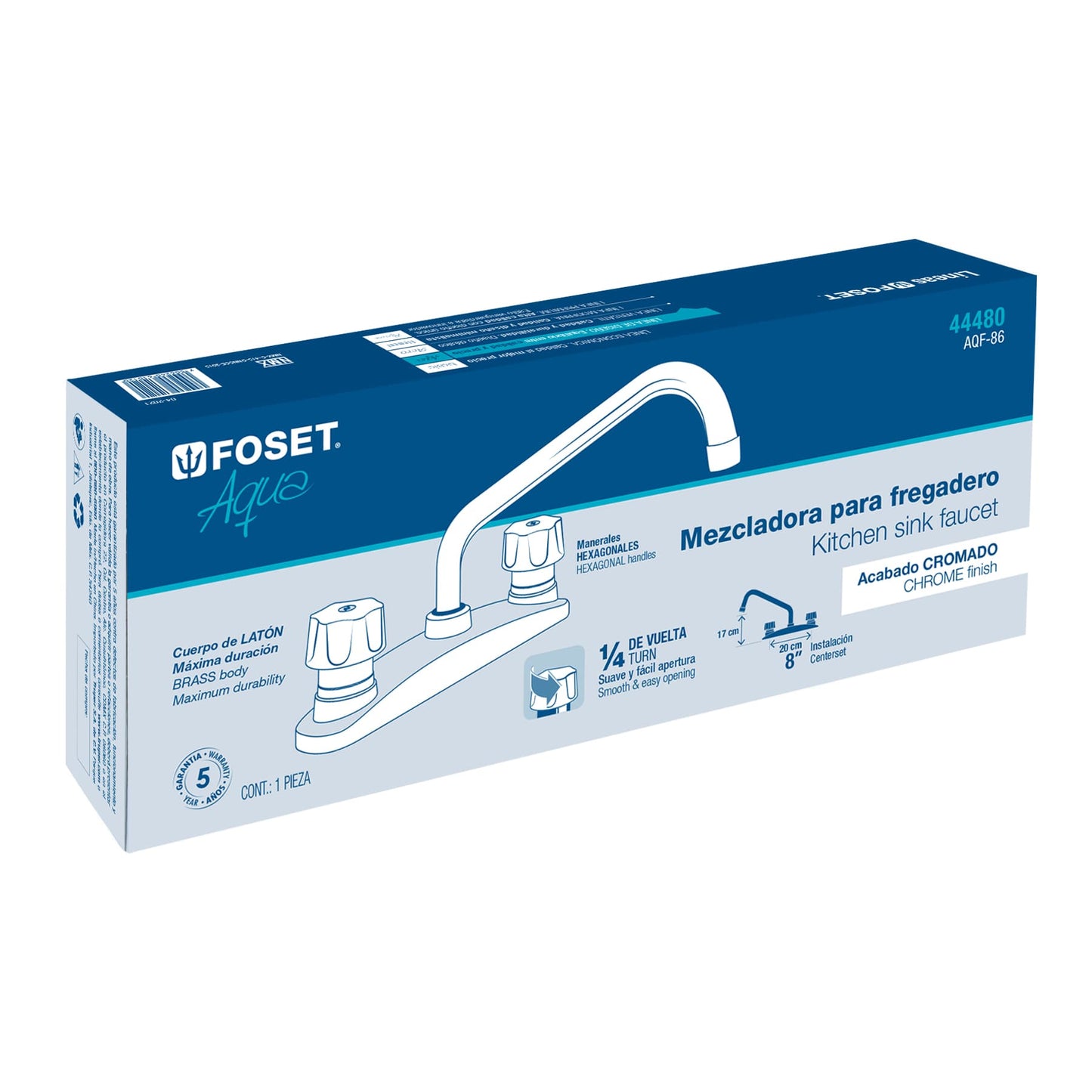 MEZCLADORA 8'' PARA FREGADERO, MANERALES STANDARD, FOSET AQUA 44480 N