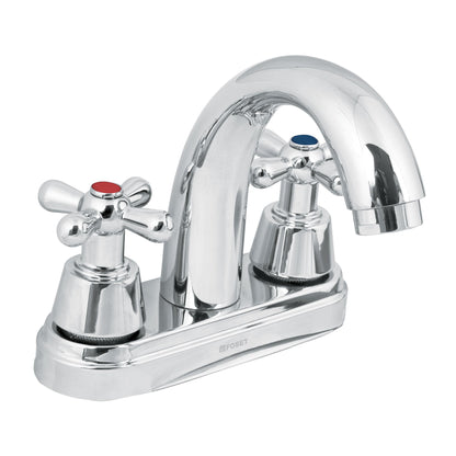 MEZCLADORA CROMO 4'' PARA LAVABO, NARIZ CURVA, CRUCETA, FOSET 49692 N