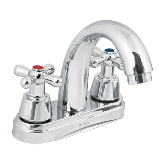 MEZCLADORA CROMO 4'' PARA LAVABO, NARIZ CURVA, CRUCETA, FOSET 49692 N