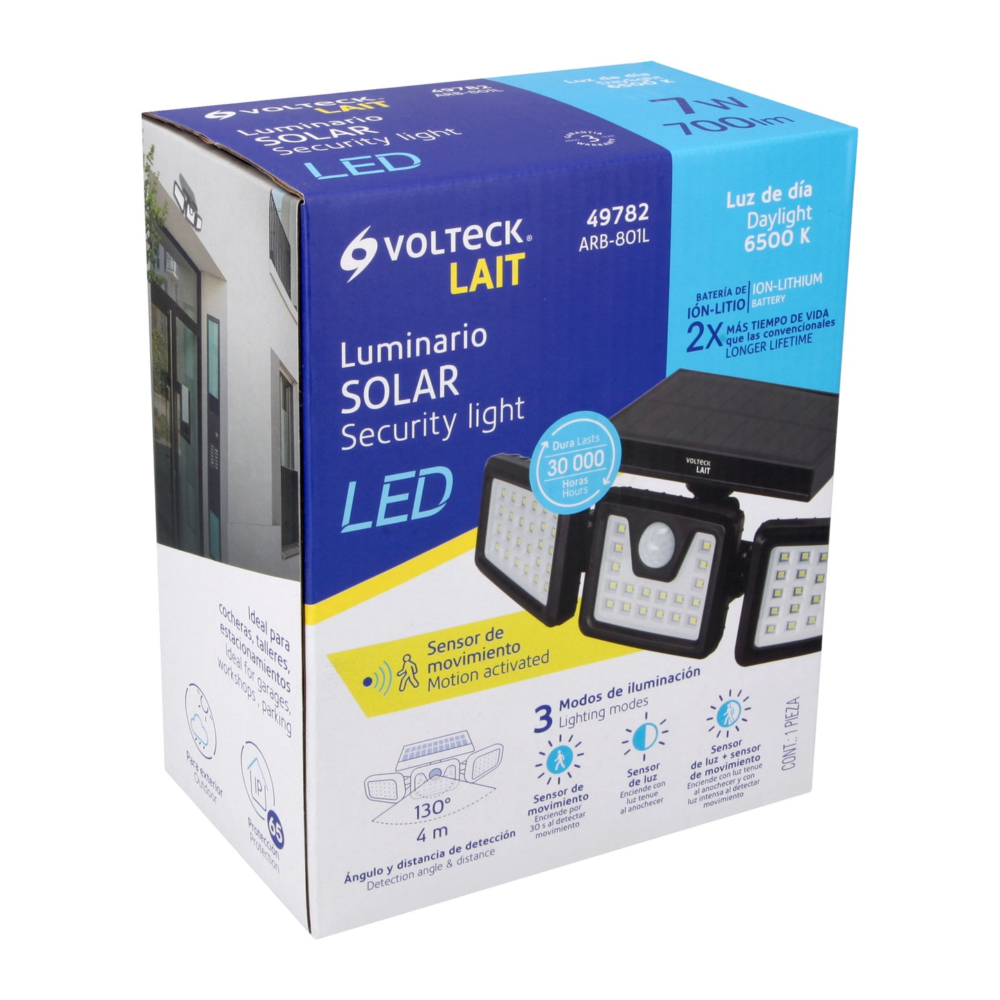 LUMINARIO SOLAR LED 7 W CON SENSOR DE MOVIMIENTO, VOLTECK 49782 *