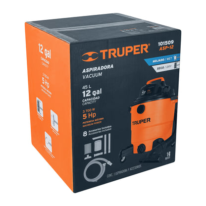 ASPIRADORA DE SÓLIDOS Y LÍQUIDOS DE 12 GAL, PLÁSTICA, TRUPER 101509 N