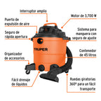ASPIRADORA DE SÓLIDOS Y LÍQUIDOS DE 12 GAL, PLÁSTICA, TRUPER 101509 N