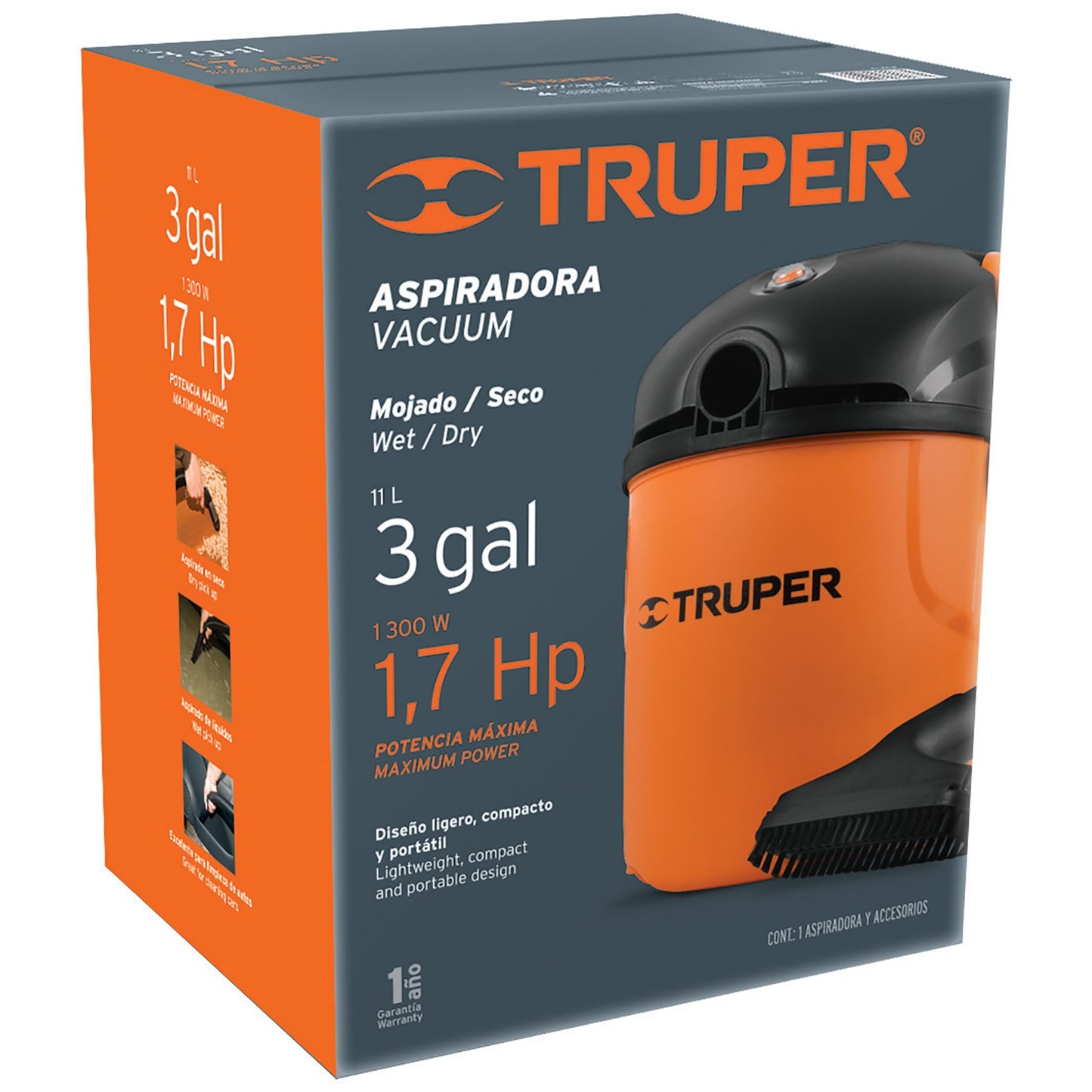 ASPIRADORA DE SÒLIDOS Y LÌQUIDOS DE 3 GAL, PLÀSTICA, TRUPER 12091 P