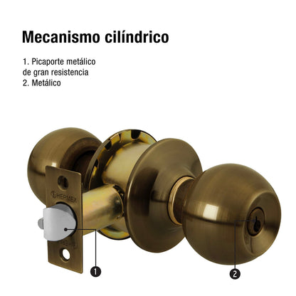 CERRADURA DE POMO LATON ANTIGUO "RECAMARA" 23564 *