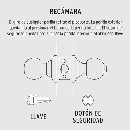 CERRADURA DE POMO LATON ANTIGUO "RECAMARA" 23564 *