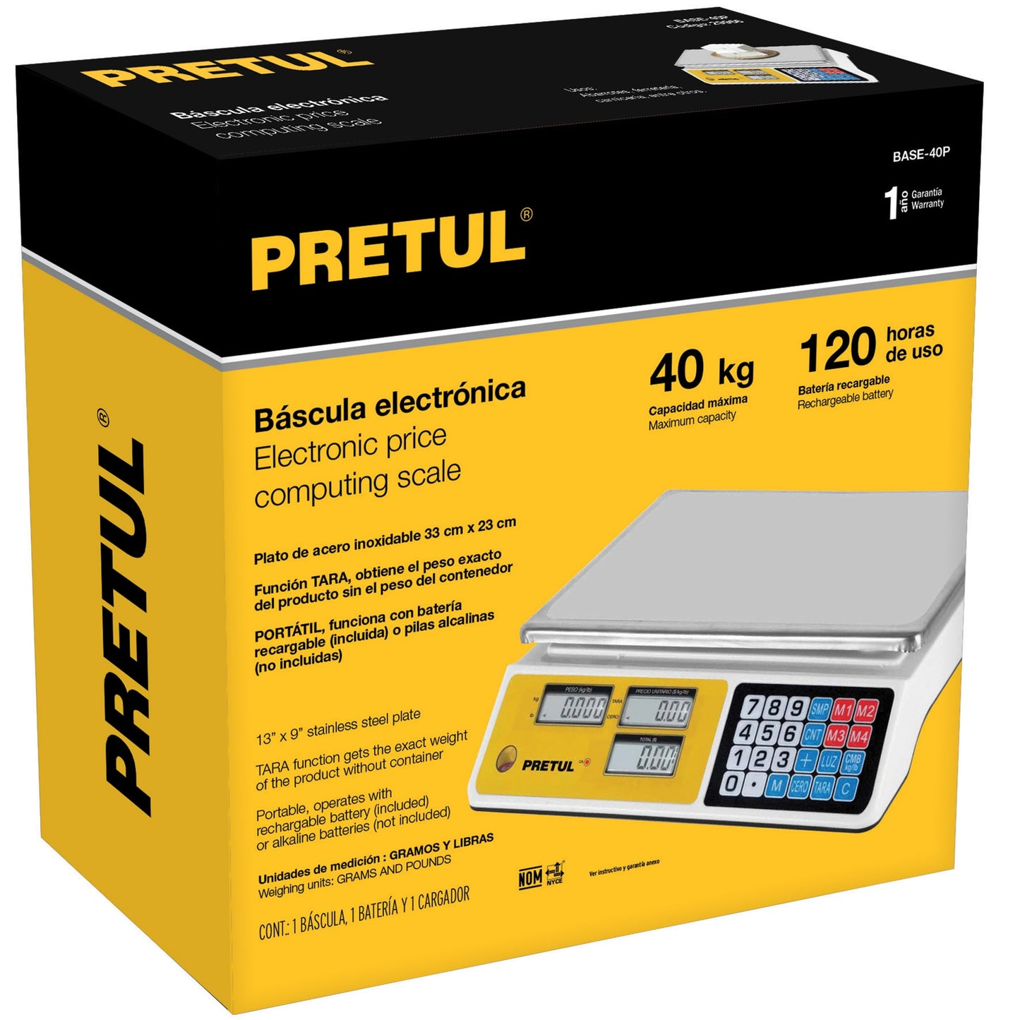 BÁSCULA ELECTRÓNICA CAPACIDAD 40 KG, PRETUL 29966 *