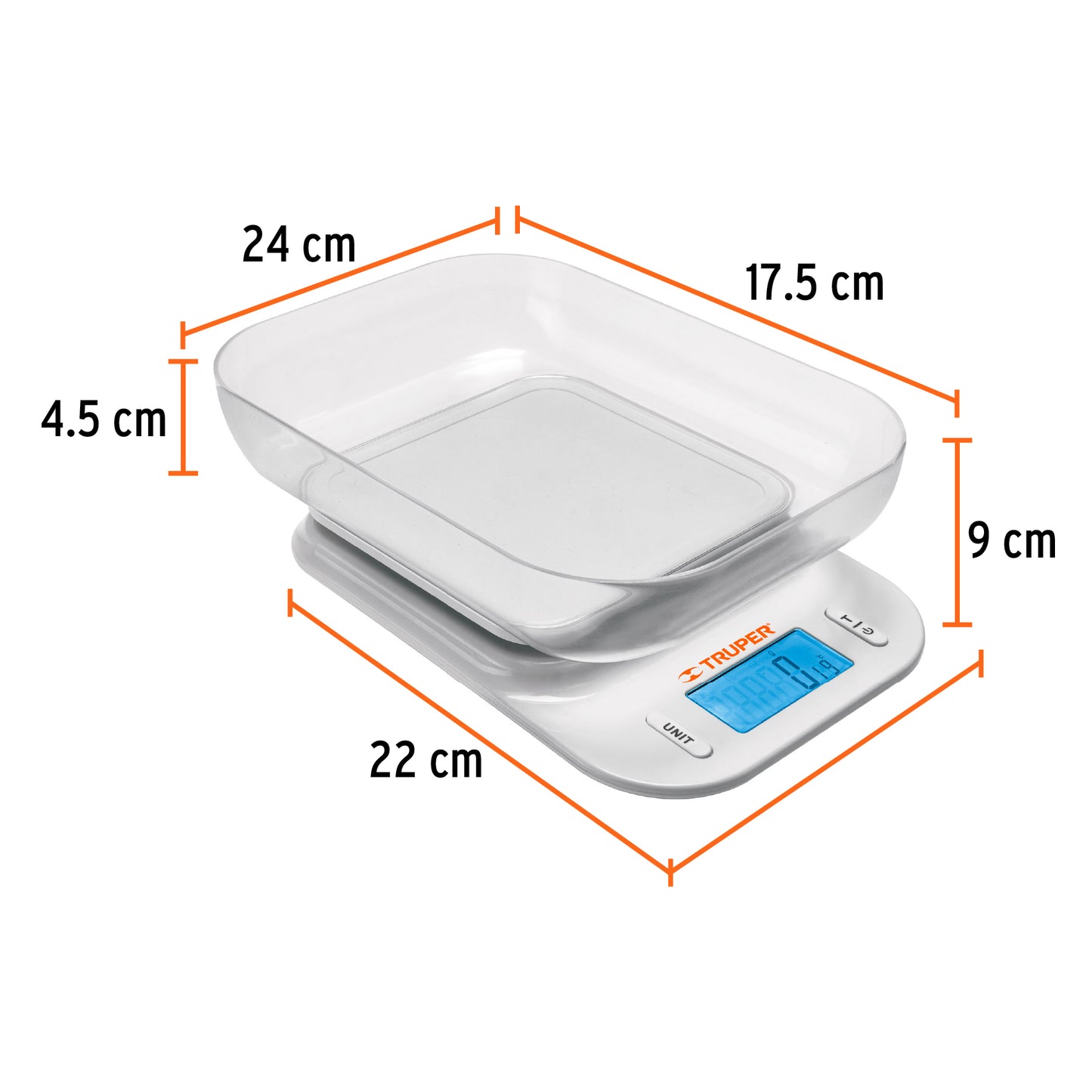 BÁSCULA DIGITAL CON TAZÓN PARA COCINA, 5KG, TRUPER 102421 *
