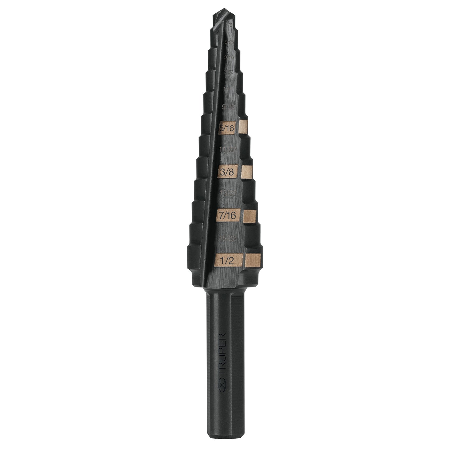 BROCA ESCALONADA ÓXIDO NEGRO 13 ESCALONES 1/8'' A 1/2'', TRUPER 12122 *