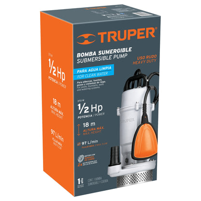 BOMBA SUMERGIBLE METÁLICA PARA AGUA LIMPIA USO RUDO 1/2 HP 15001 P