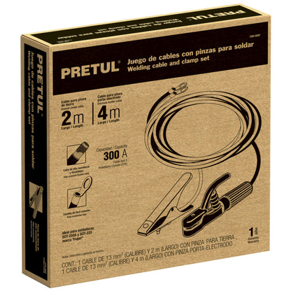CABLES CON PINZAS DE TIERRA PARA SOLDAR. JGO CON 2 CABLES, PRETUL