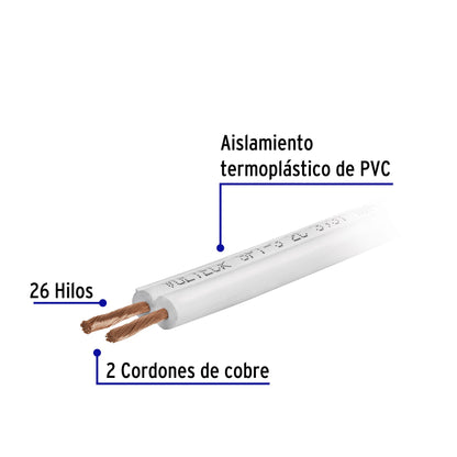 ROLLO DE 100 M CORDÓN DÚPLEX FLEXIBLE, #16 AWG, VOLTECK 46068 *