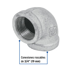 CODO 90° ACERO GALVANIZADO DE 3/4", FOSET 47558 P