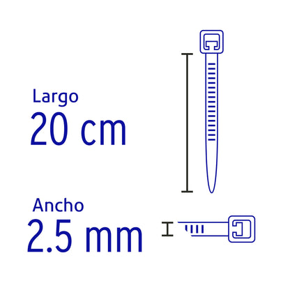 BOLSA CON 100 CINCHOS PLÀSTICOS 18 LB, 200x2.5 MM NEGROS 44322 *
