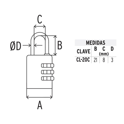 CANDADO DE COMBINACIÒN 20MM LATÒN EN BLÌSTER 43346 *