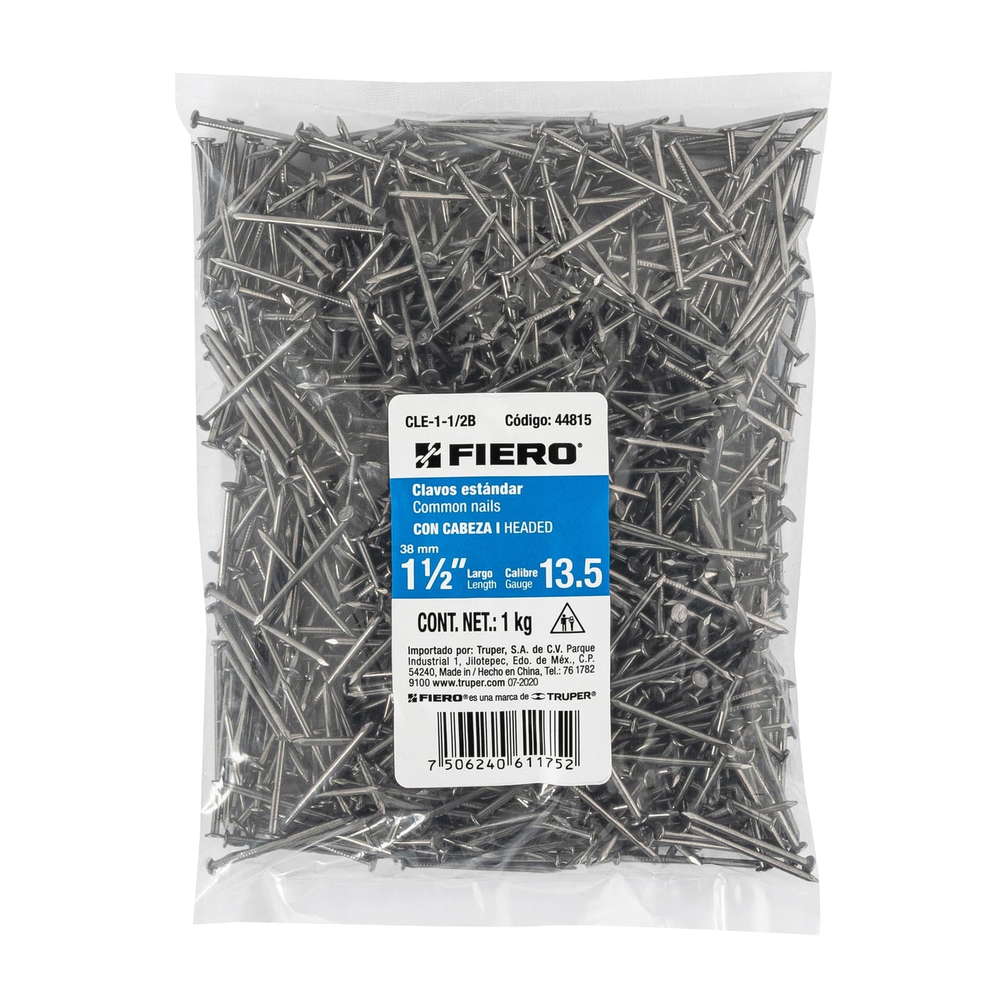 BOLSA CON 1 KG DE CLAVO EST·NDAR 1-1/2' CON CABEZA, FIERO 44815 N