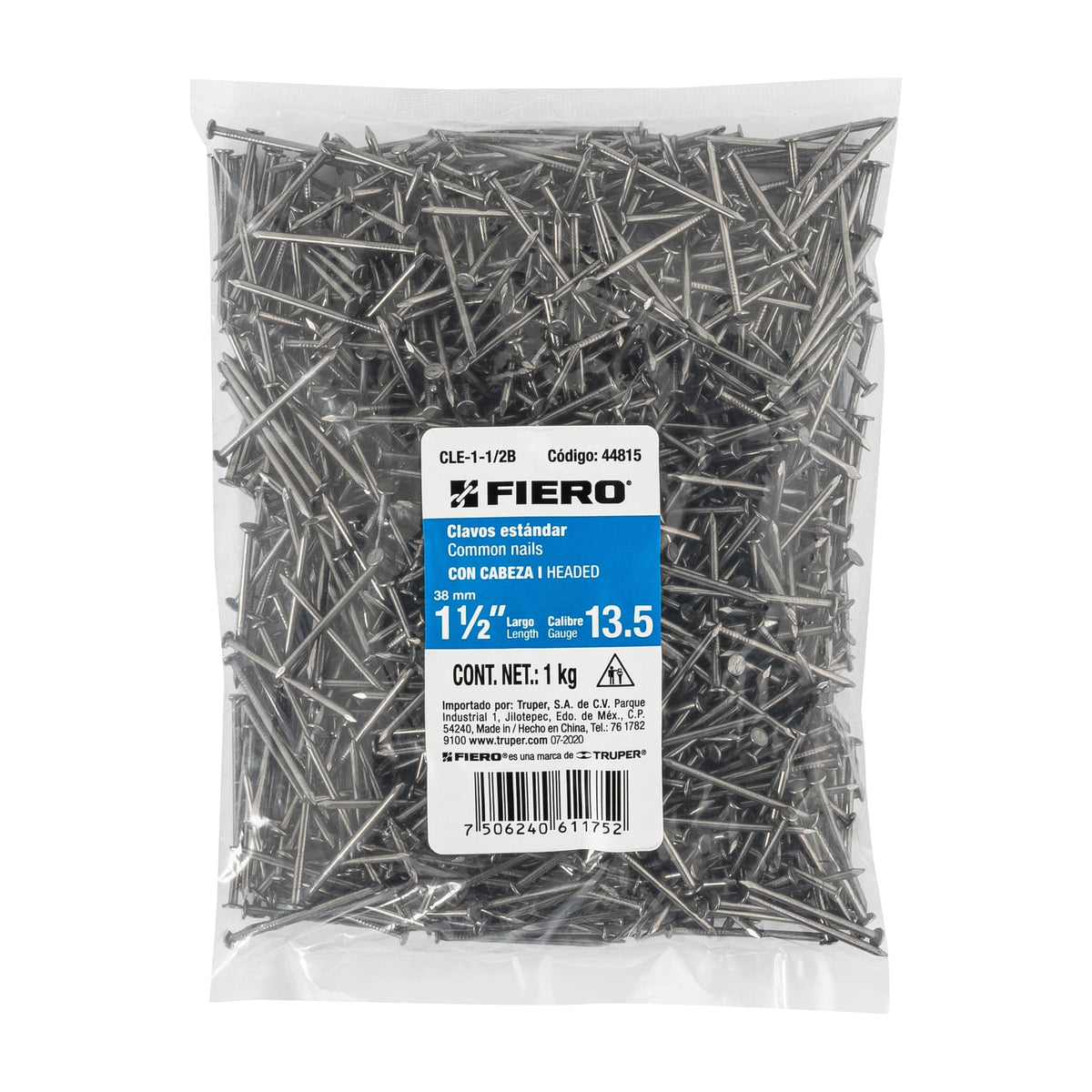 BOLSA CON 1 KG DE CLAVO EST·NDAR 1-1/2' CON CABEZA, FIERO 44815 N