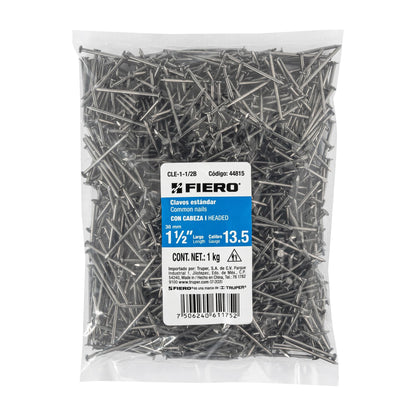 BOLSA CON 1 KG DE CLAVO EST·NDAR 1-1/2' CON CABEZA, FIERO 44815 N