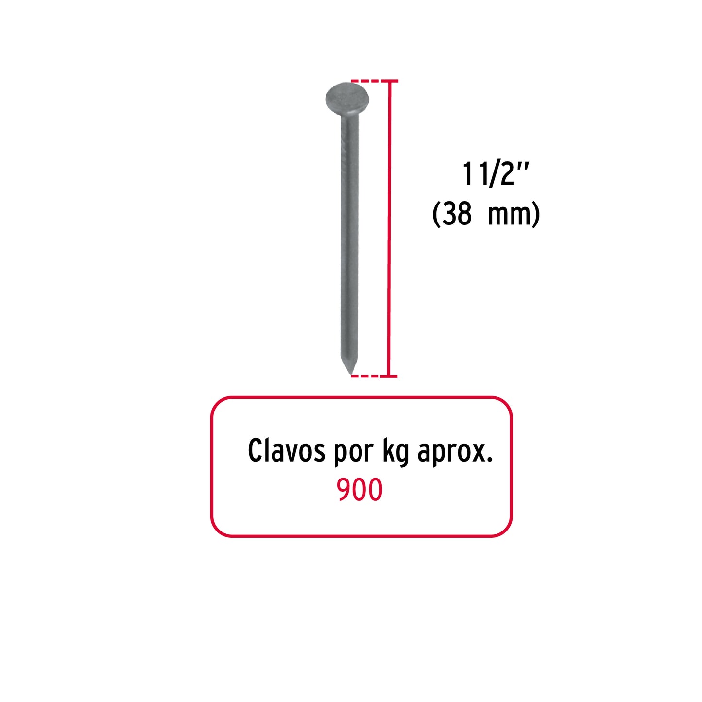 BOLSA CON 1 KG DE CLAVO EST·NDAR 1-1/2' CON CABEZA, FIERO 44815 N