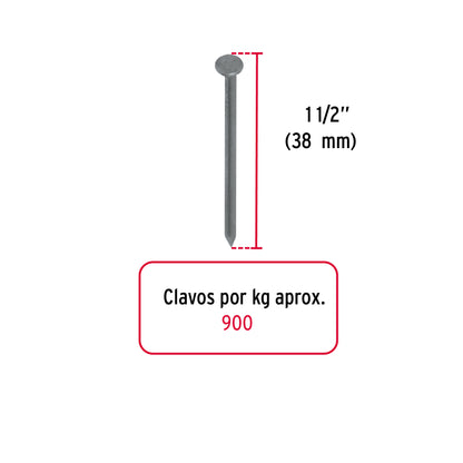BOLSA CON 1 KG DE CLAVO EST·NDAR 1-1/2' CON CABEZA, FIERO 44815 N