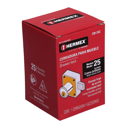 CERRADURA PARA MUEBLE, MODELO 25, CROMO, HERMEX 43559 *