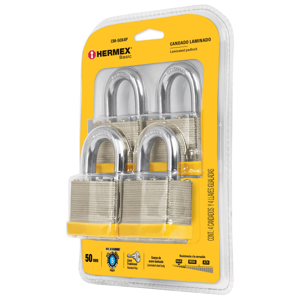 JGO 4 CANDADOS LAMINADO 50MM HERMEX 20508 *