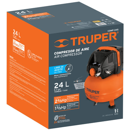 COMPRESOR DE AIRE LIBRE DE ACEITE 24L, 2-2/3HP (POTENCIA MÀX) 13830 *
