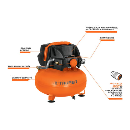 COMPRESOR DE AIRE LIBRE DE ACEITE 24L, 2-2/3HP (POTENCIA MÀX) 13830 *