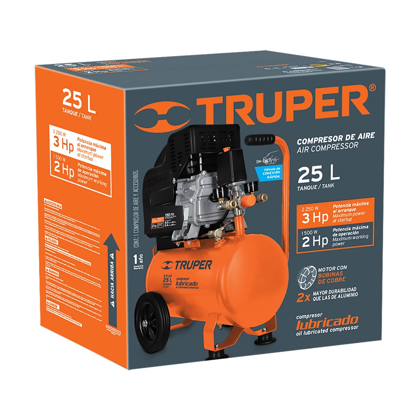 COMPRESOR HORIZONTAL, 25 L, 3 HP (POTENCIA MÁX.), 127 V