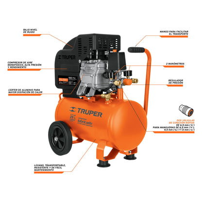 COMPRESOR HORIZONTAL, 25 L, 3 HP (POTENCIA MÁX.), 127 V