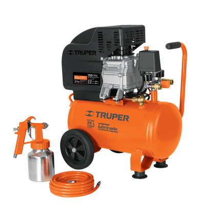KIT COMPRESOR LUB 25 L, MANGUERA Y PISTOLA GRAV, 127 V, TRUPER 100300